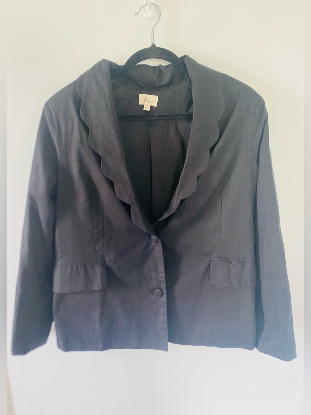 Lena Black Scalloped Linen Cotton Blend Blazer, Coquette, Whimsigoth, Romantic